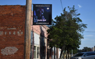 Renowned Blues artist Howlin’ Wolf is celebrated in one of the signs.