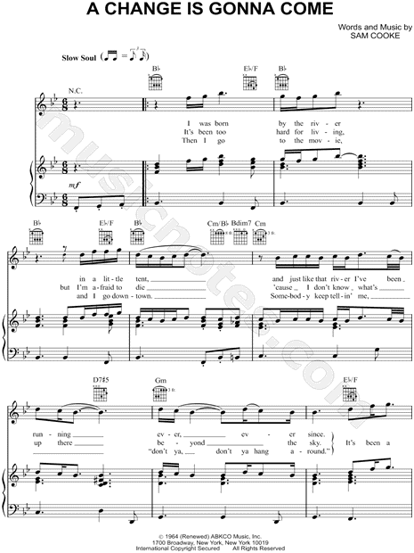 "A Change is Gonna Come" sheet music.
