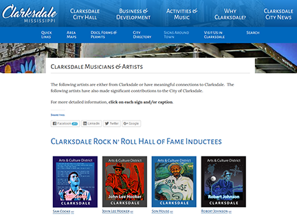The Musicians & Artists page on the City of Clarksdale website.