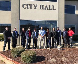 Chief Rocky Nabors and some of the Clarksdale firemen in front of City Hall.