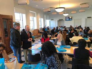 City of Clarksdale Commissioner Ken Murphey chats with Coahoma Country Chamber of Commerce Exectutive Jon Levingston before the small business forum sponsored by the City of Clarksdale and Mayor Chuck Espy.