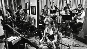 Recording session for Pet Sounds with Carol Kaye on bass, some of the other Wrecking Crew players, and additional musicians.