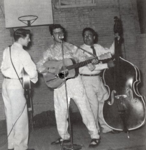 Elvis Presley, Scotty Moore, Bill Black, April 5, 1955 in Charleston, MS>