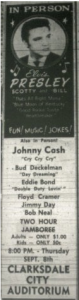 Clarksdale Press Register ad for Elvis September 8, 1955 performance.