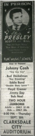 Clarksdale Press Register ad for Elvis September 8, 1955 performance.